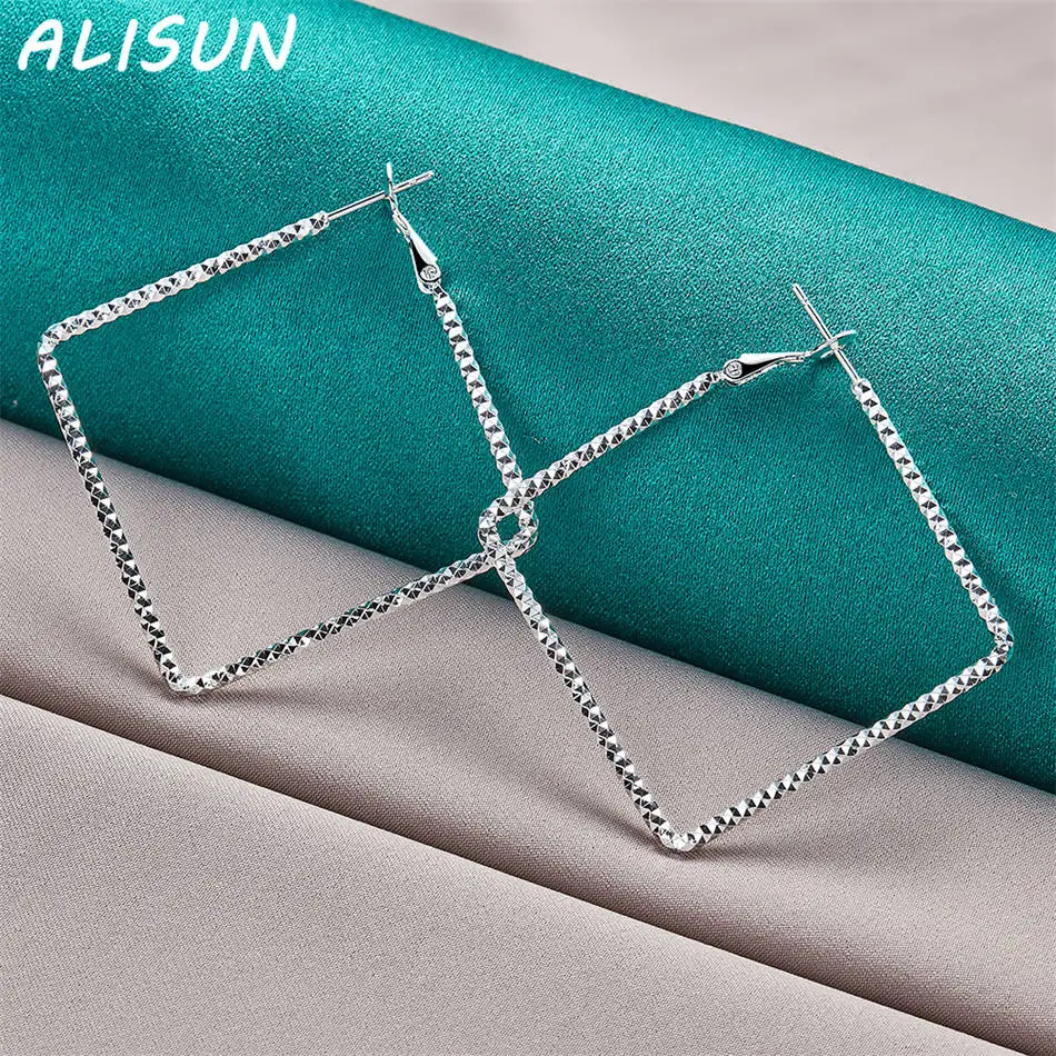 ALISUN 925 فضة 50 مللي متر ساحة هوب أقراط للنساء مجوهرات الأزياء سحر نعمة الزفاف المشاركة اكسسوارات