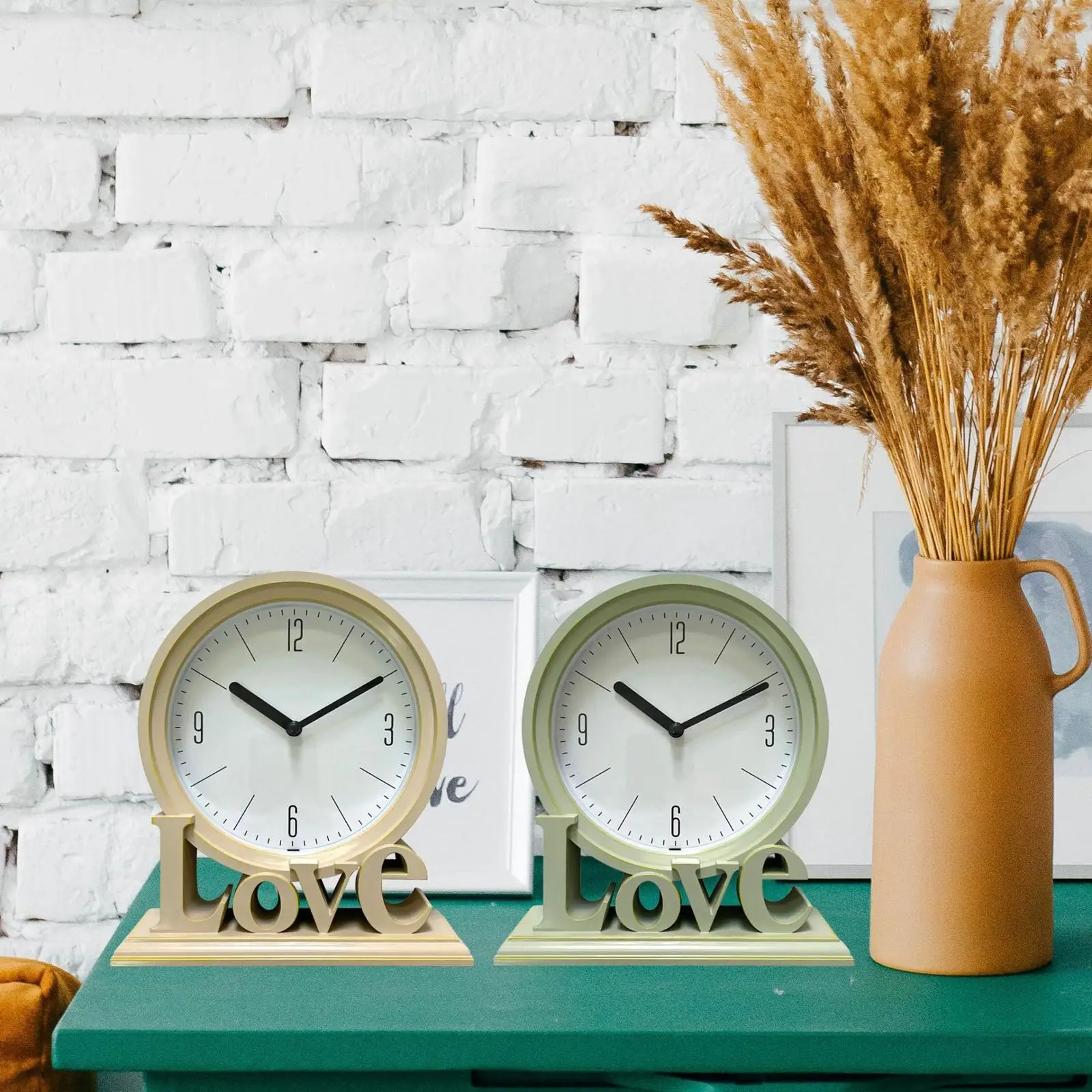 Modern Geometric Table Clock Decorative Battery Powered Arabic Number Non-Ticking ,Battery Operated, Bedroom Countertop
