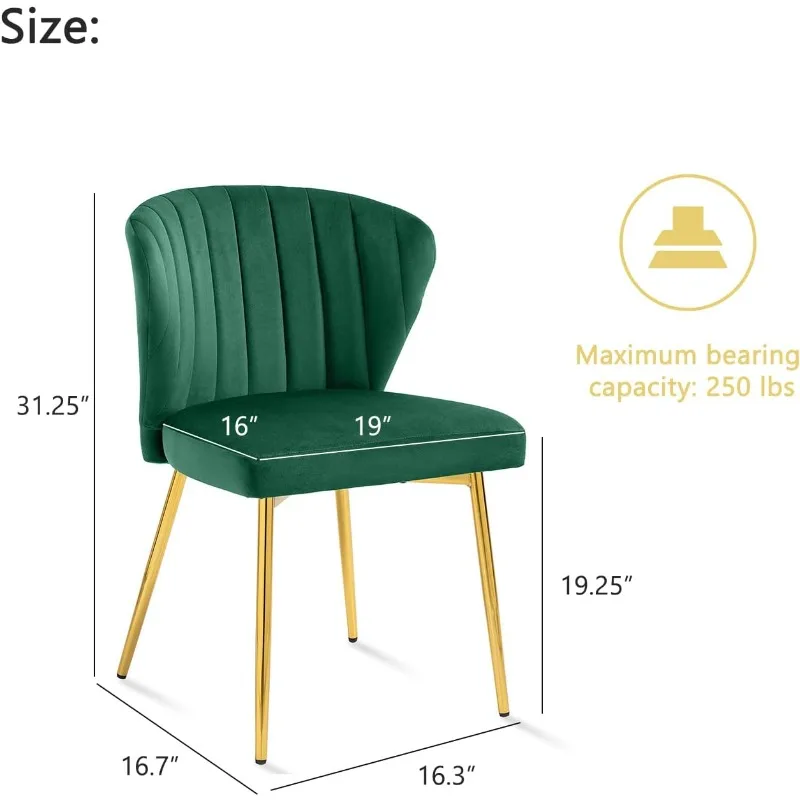 Set di 4 sedie da pranzo in velluto, sedia da pranzo imbottita capitonnè con gambe in metallo dorato, sedie da pranzo moderne della metà del secolo per
