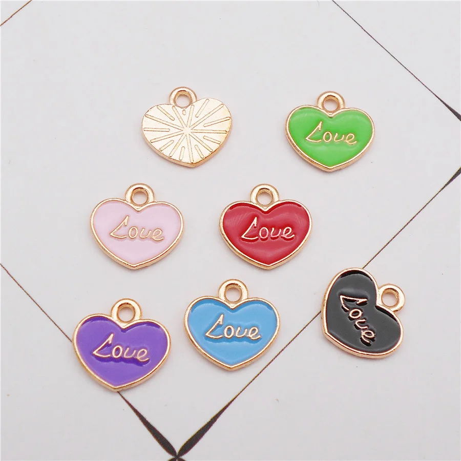 24PCS Mała emaliowana litera miłosna Tiny Heart Charms Wisiorek ze stopu cynku do biżuterii Naszyjnik Bransoletka Kolczyki Akcesoria Rzemiosło