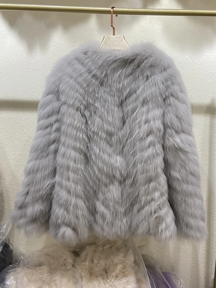 Donne spesse naturali vera pelliccia di volpe Freesize inverno caldo rosa vera pelliccia di volpe soprabito cappotto di pelliccia blu