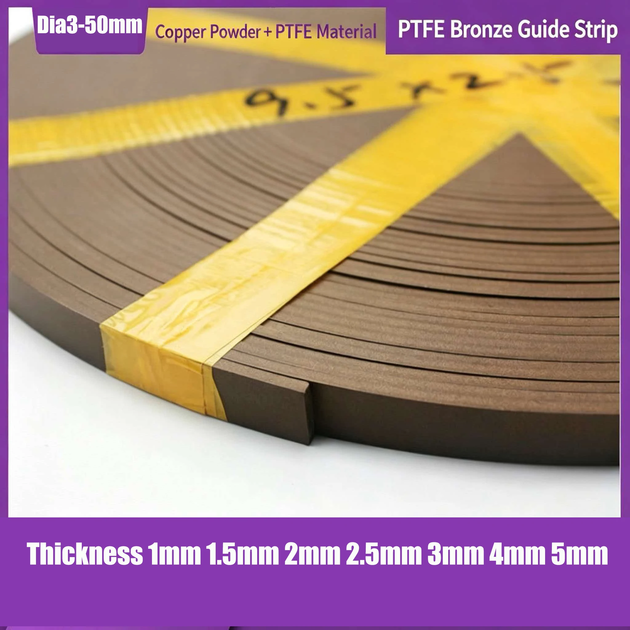 Thickness 1mm 1.5mm 2mm 2.5mm 3mm 4mm 5mm PTFE Hydraulic Cylinder Bronze Guide Belt Wear-resistant Belt Support Ring Bronze Belt
