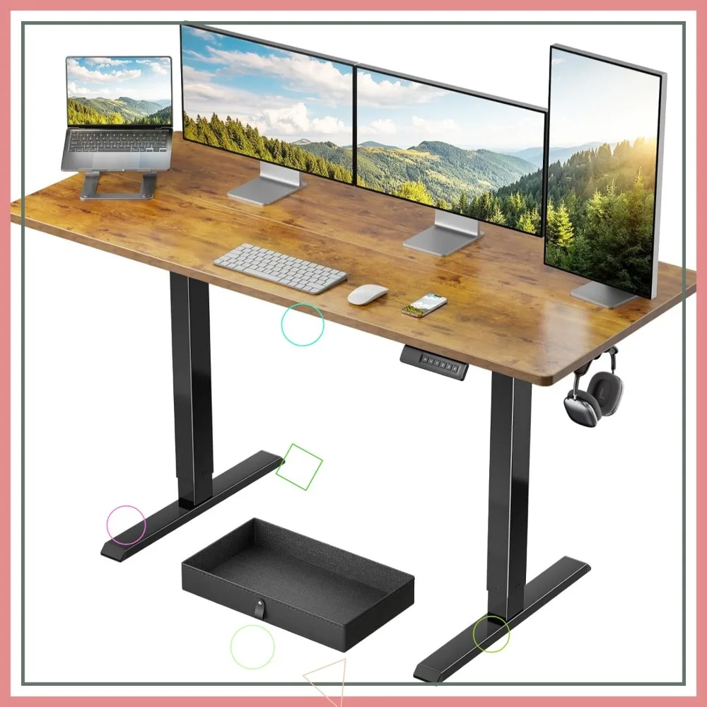 مكتب قائم كهربائي مع درج، ارتفاع قابل للتعديل، خطافات تخزين، إدارة الكابلات للمكتب المنزلي #1