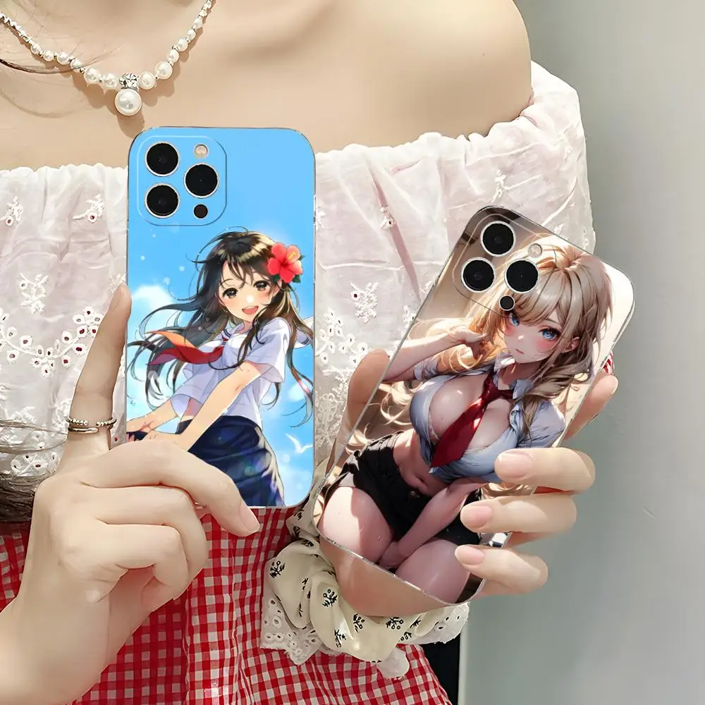 JK زي مدرسي فتاة جراب هاتف آيفون 16 15 14 13 12 11 X XR XS 8 6 Pro Max Plus صغير واضح اللون واقية فاخرة