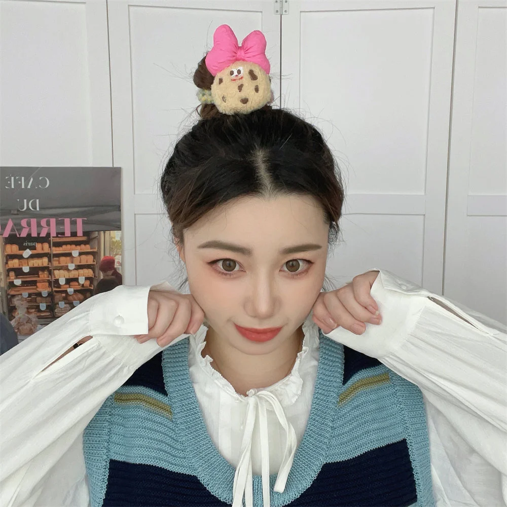 Plush Hair Rope Not Tying Hair Firm Convenient Shoelaces Cartoon Cookie Hair Rope Comfortable Not Easy To Fall Off Bow Hair Rope