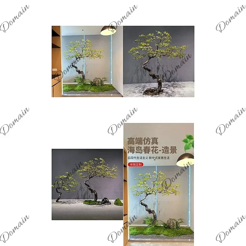 Qa Artificial Island Spring Flower Fake Greenery Indoor Decoration Floor Ornament Chinese Tea Room Landscape