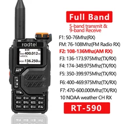 Radtel RT-590 Air Band Walkie Talkie Amateur Ham Zwei-Wege-Radiosender UHF VHF 200CH Vollband HT mit NOAA-Kanal AM Satcom