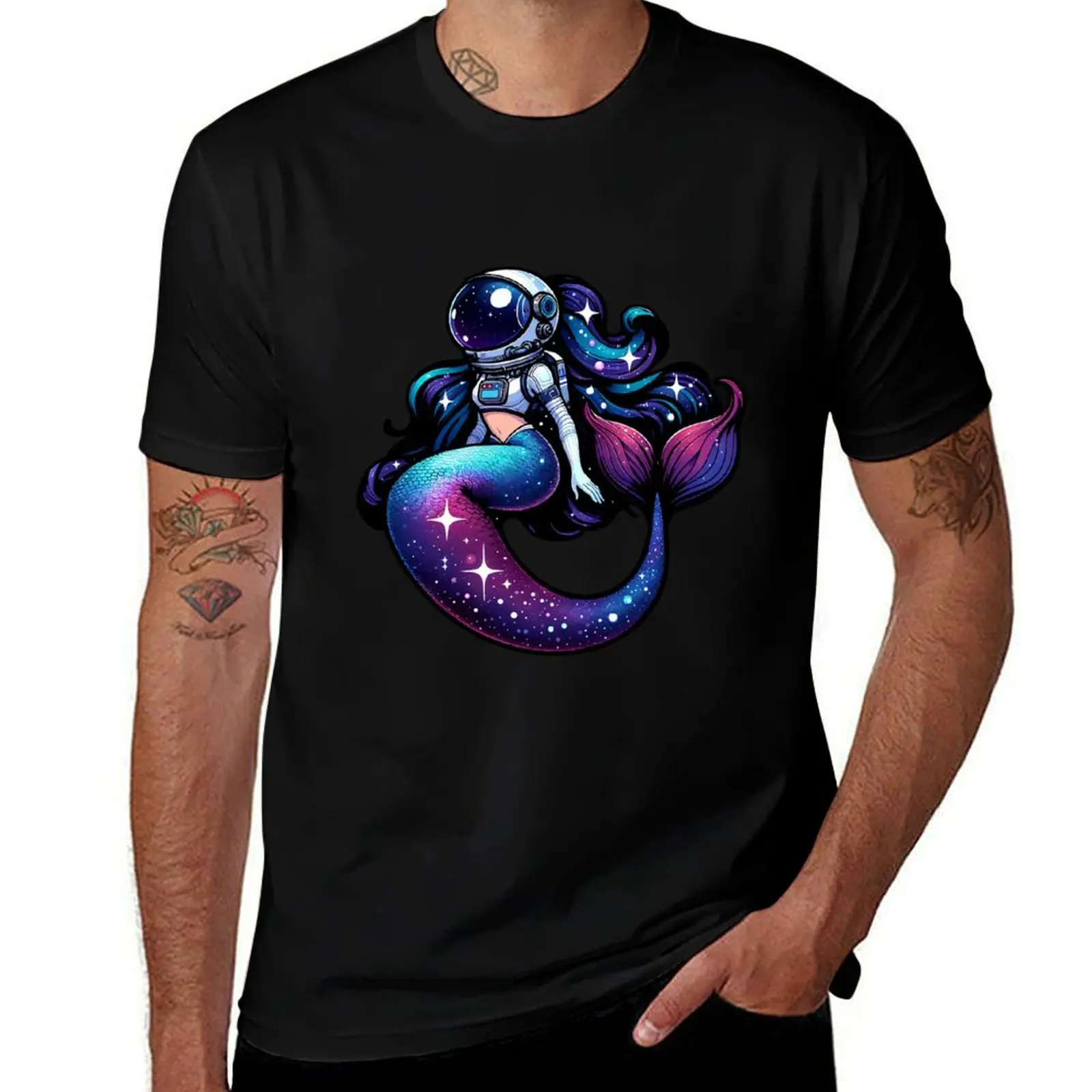 Celestial Sea Explorer Astronaut Mermaid Adventure T-Shirt Outdoor Sports Short Sleeve Top T-Shirt