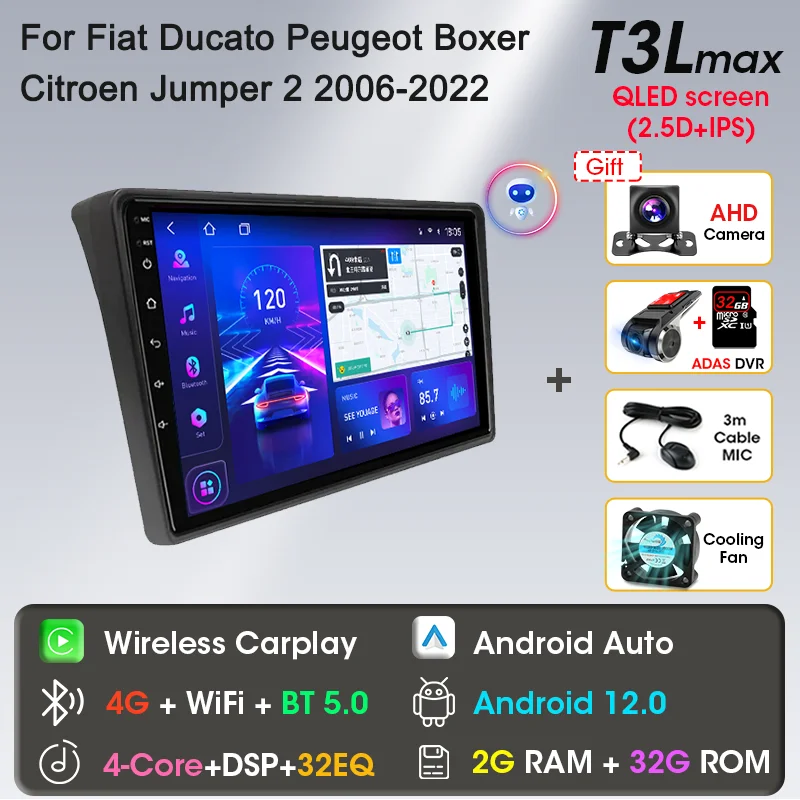 Carplay Voor Fiat Ducato Peugeot Boxer Citroen Jumper 2 2006-2022 Android Auto Radio Multimedia Speler Navi GPS DVD Head Unit