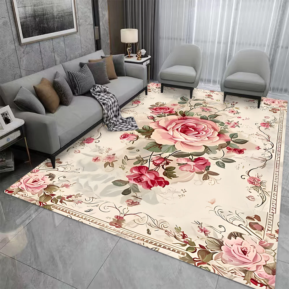 سجادة منطقة طباعة الأزهار الفاخرة العتيقة غير قابلة للانزلاق، سجادة أرضية قابلة للغسل في الغسالة لغرفة المعيشة وغرفة النوم والمكتب، سجادة قابلة للغسل