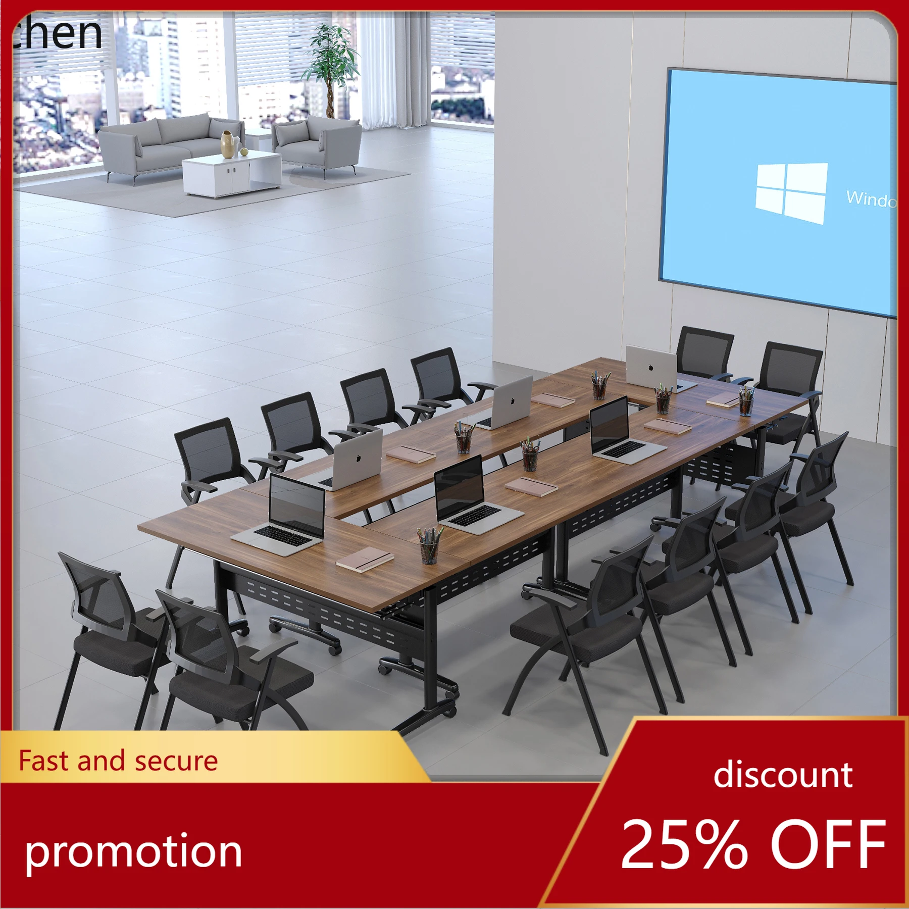 

HT folding training table and chair combination meeting strip table splicing mobile double rollover table