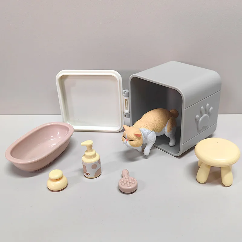 Accessori per casa delle bambole Simpatico mini gattino per animali domestici Giocattolo da bagno Simulazione Bagno / Vasca da bagno Scena di gatto Ornamento Modello Casa da gioco per bambini Giocattolo