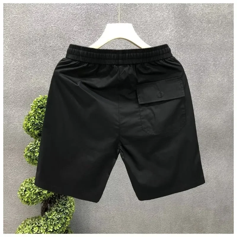Summer New Men's Elastic Waist Casual Pants Versatile Pentagram Pants Ice Silk Shorts Thin Straight Leg Shorts Quick Drying Mid