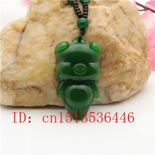 

Carved Cute Pig Jade Pendant Natural Chinese Green Beads Necklace Charm Jewellery Fashion Lucky Amulet Gifts