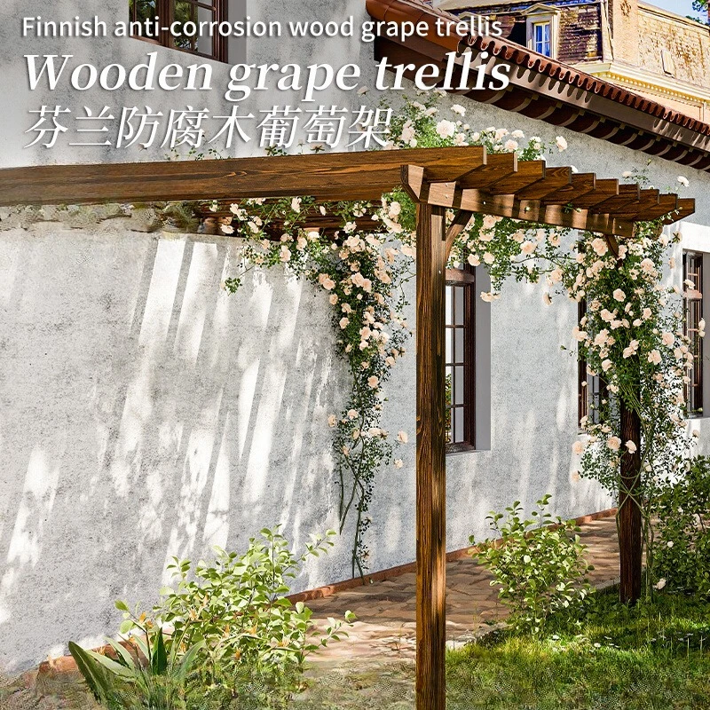 

Preservative wood grape rack outdoor yard pavilion solid wood climbing vine rack outdoor villa garden courtyard pavilion promena