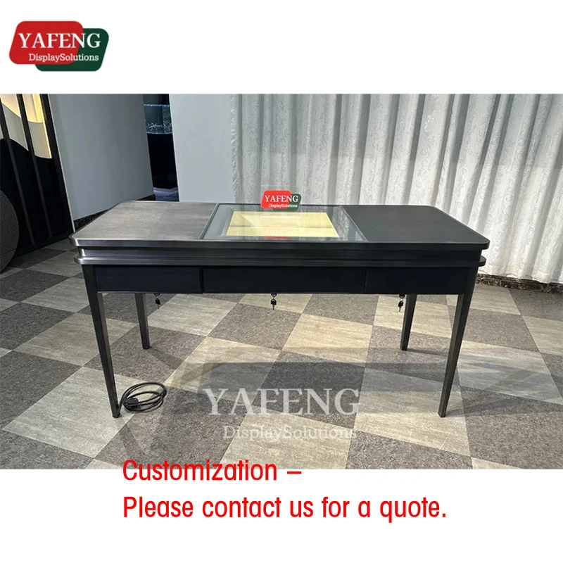 

custom.Factory Luxury Stainless Steel Glass Jewelry Showcase LED Lighting Shop Counter Design Retail Display