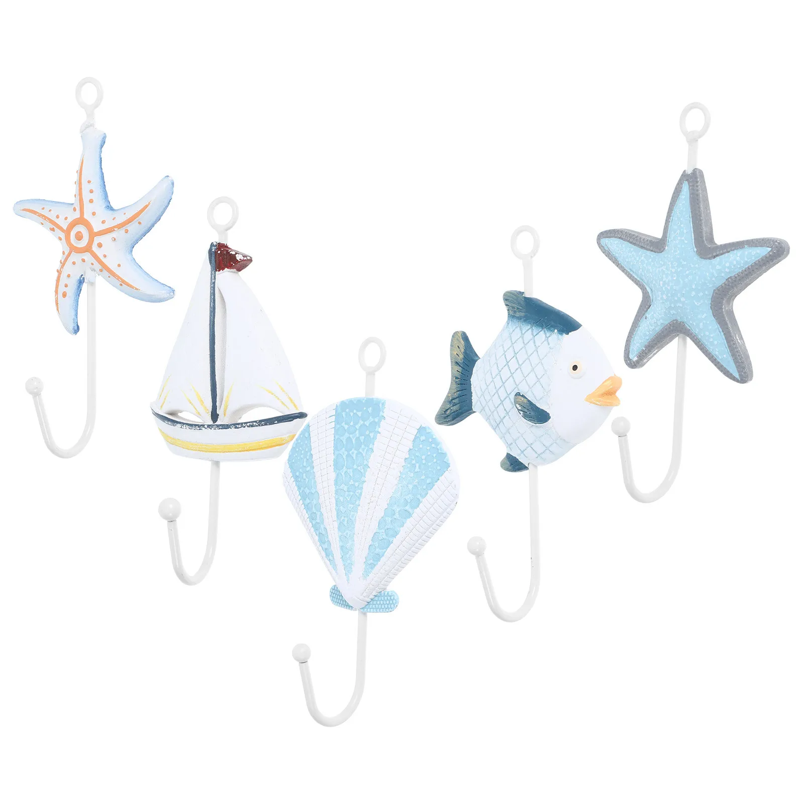 

5pcs Mediterranean Style Shower Curtain Hooks Rust Resistant Decorative Pothook For Bathroom Bedroom Living Room Seashell Sea