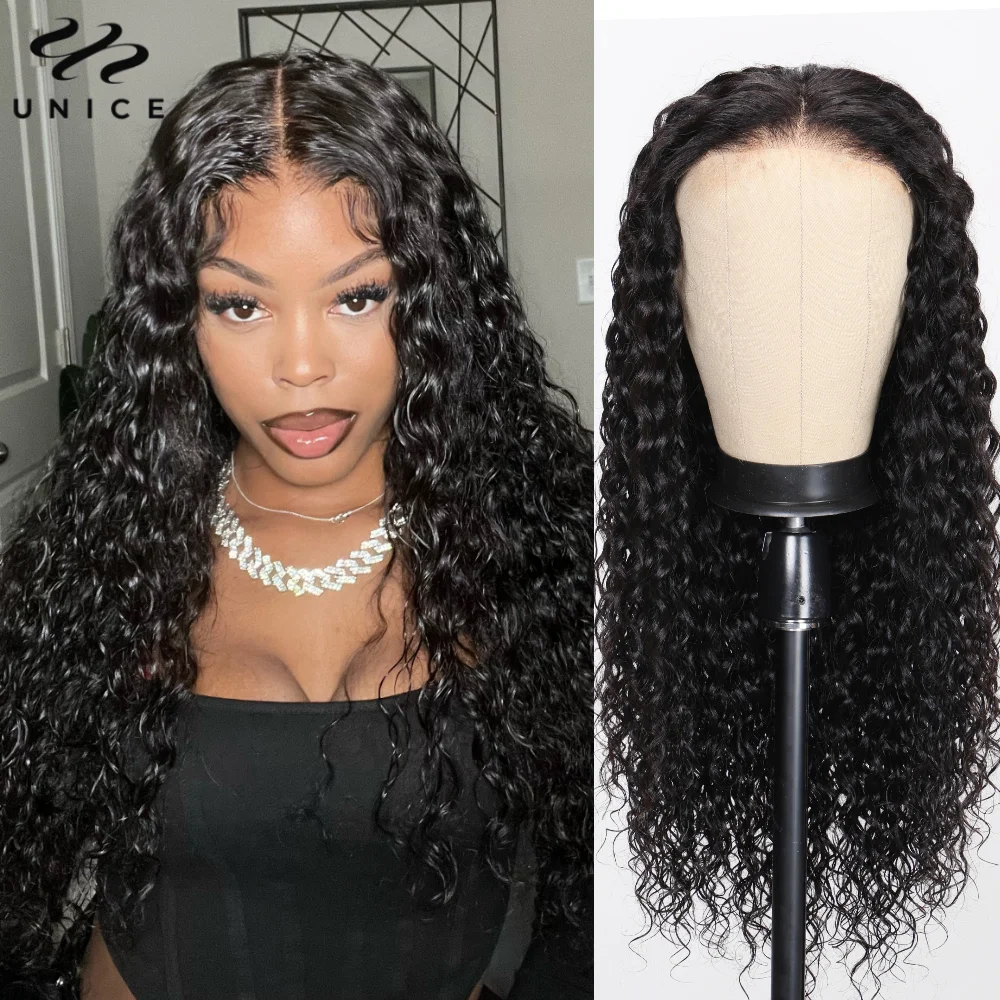 UNice Hair Pre Cut 6x4.75 Water Wave Wig Natural Color Human Hair Lace Closure Wig Ready To Wear Go Glueless Wig 150% Density