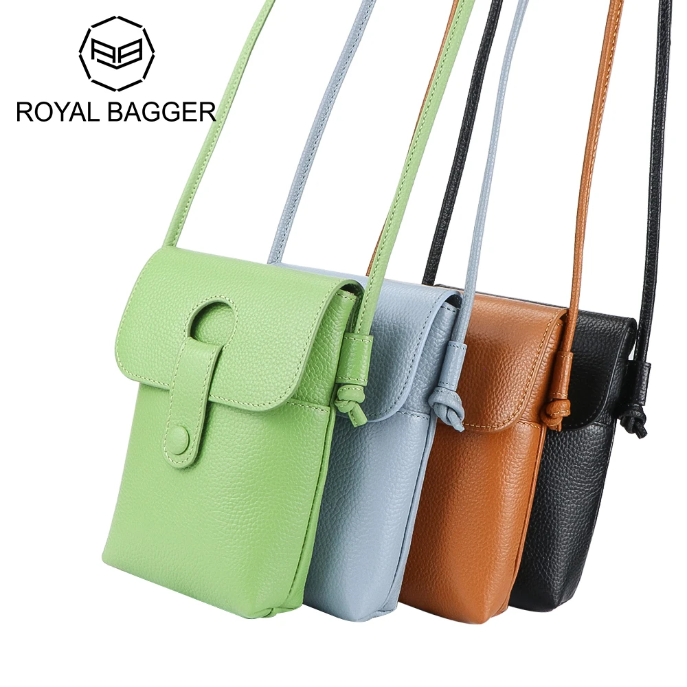 Royal Bagger Mini Crossbody Bags for Women, Genuine Leather Mobile Phone Bag, Luxury Shoulder Coin Purse 1617