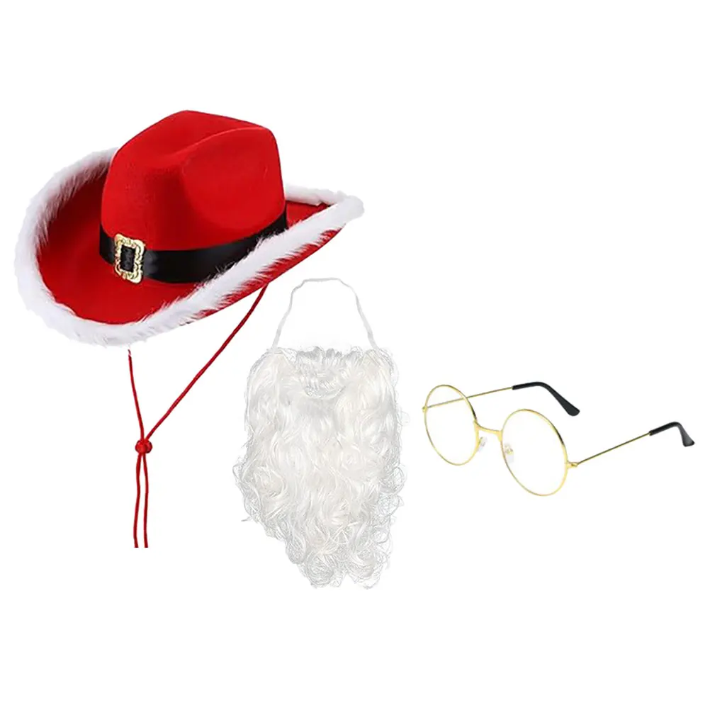 

Santa Hat Set Christmas Costume Unisex Holiday Party Prop Beard Glasses Accessories Fun Festive Photo Props
