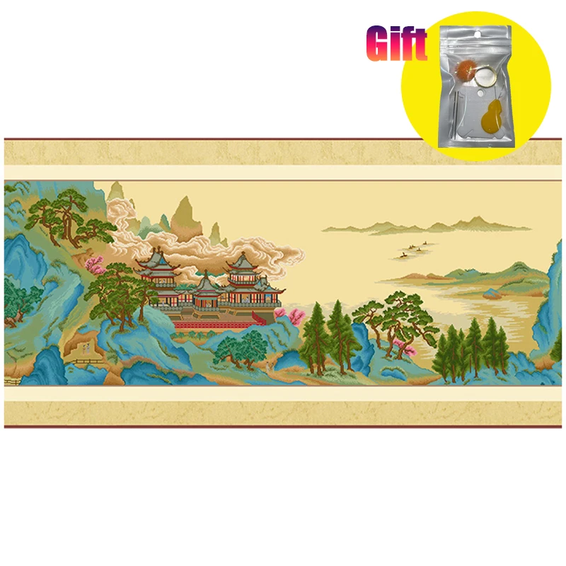 Lingyan Qige-Vintage Canvas Landscape, Cross Stitch Kits, Classic Collection, Famous Painting, Large Size, Home Decor Painting