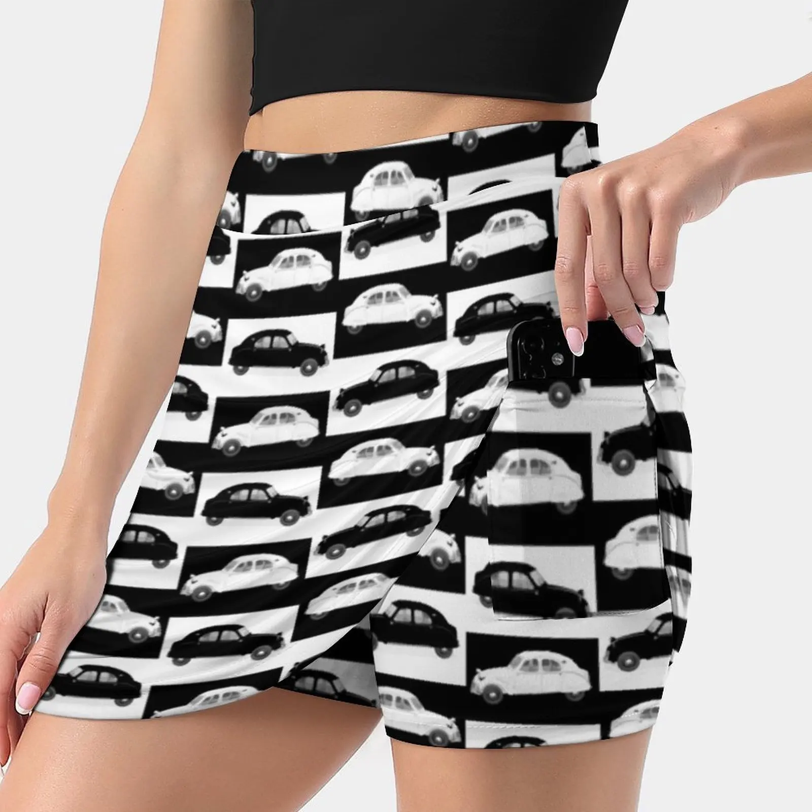 2Cv Pattern Women's skirt Mini Skirts A Line Skirt With Hide Pocket 2Cv French France Oldtimer Classic Car Vehicle Black And