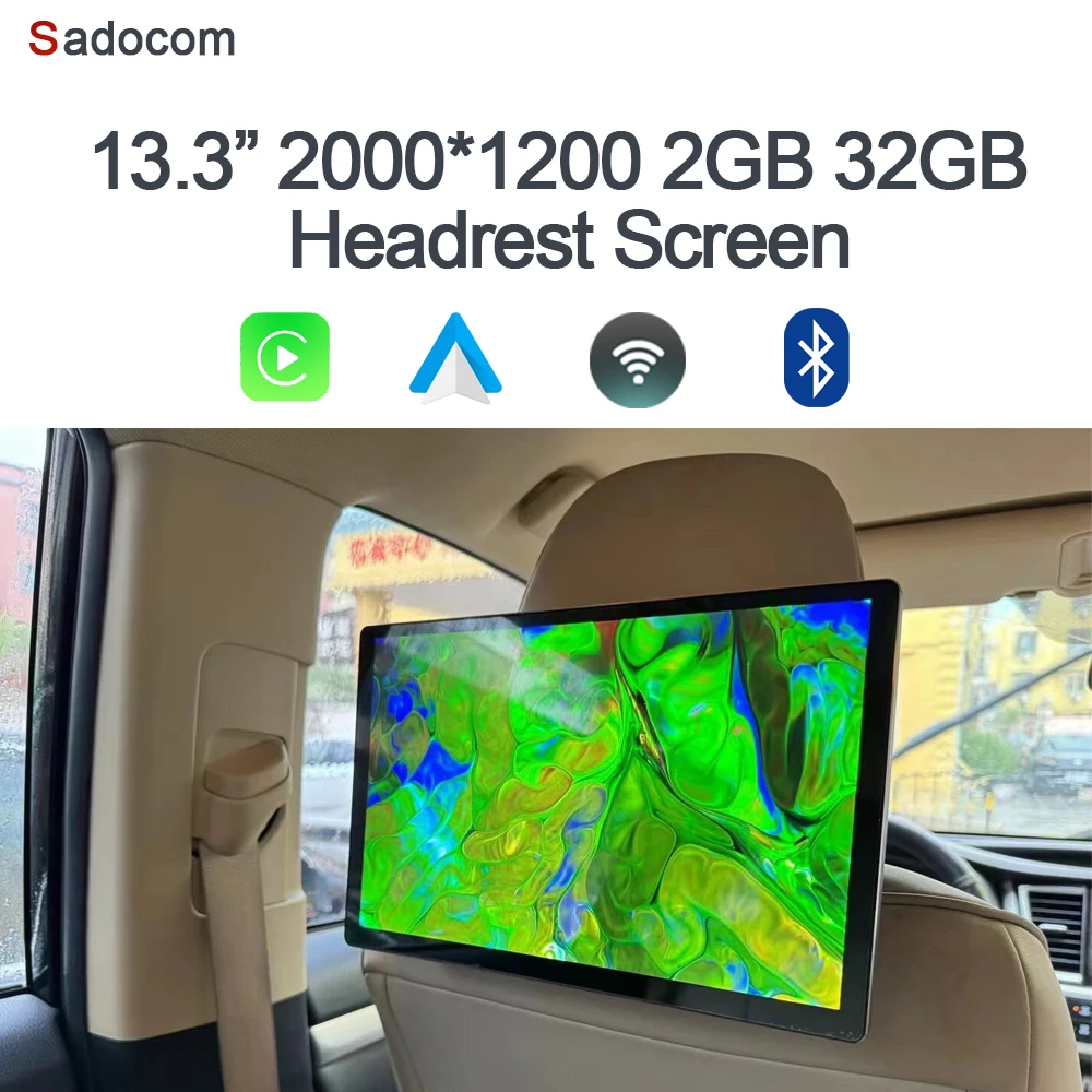 

2000*1200 Carplay 13.3" Android 12.0 Car headrest screen 32GB ROM 2GB RAM WIFI autoradio radio coche con pantalla