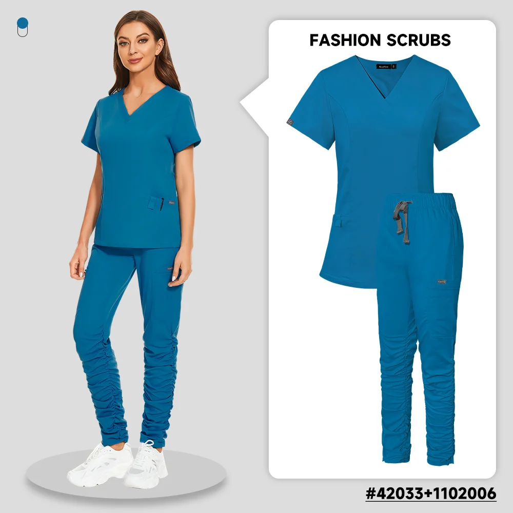 Nurse Medical Scrub Uniforms Suit Women Beauty Salon Spa Uniforms Veterinary Working Clothes Scrubs Shirt Slim Female Workwear