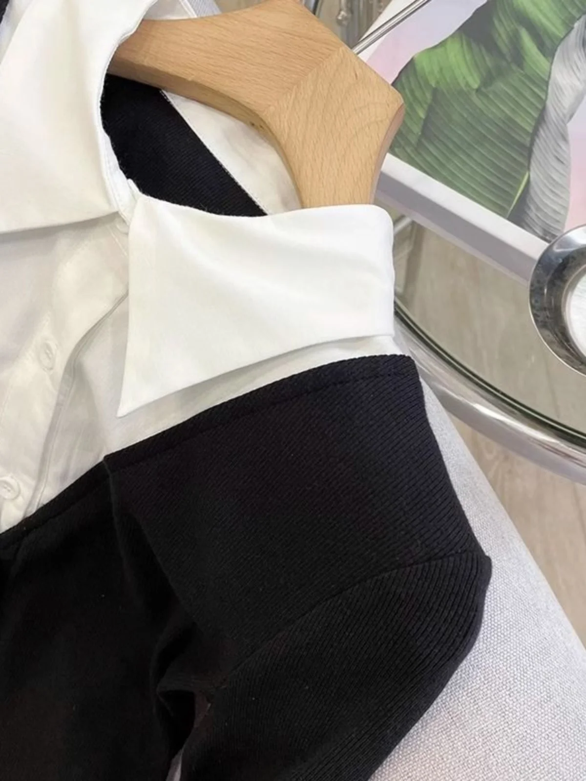 

Spring Autumn Slim Fit Ne irt Commute Women's Long Sve Waist Cinching Top Color Blo Straight Tube Polyester