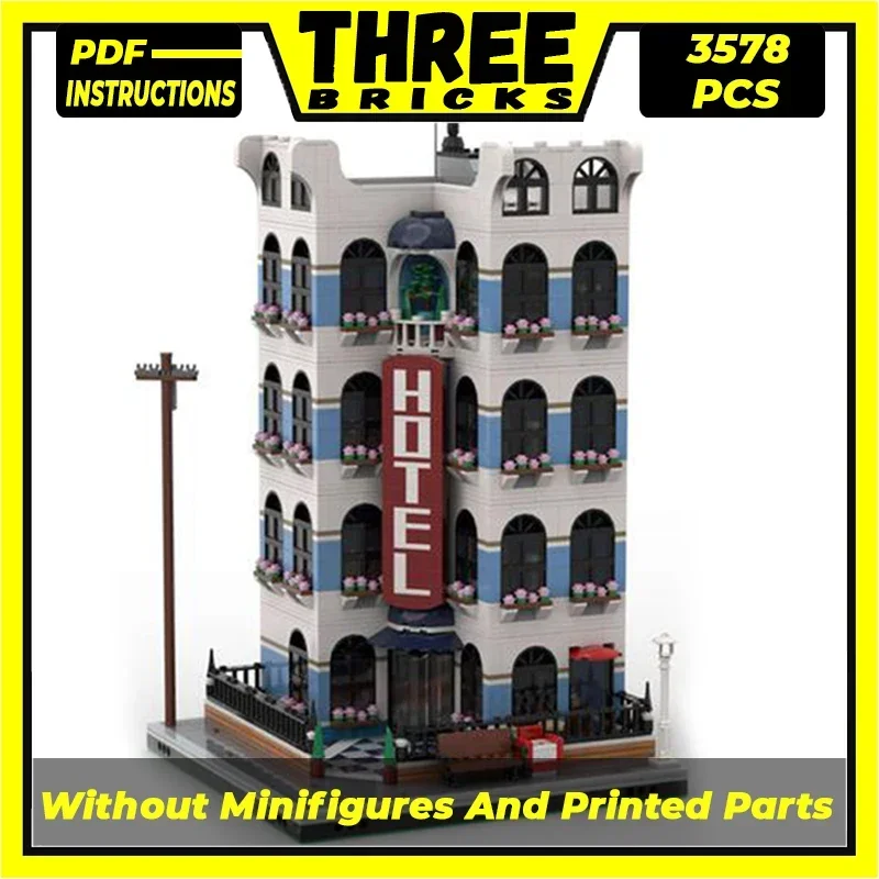 Tijolos técnicos moc vista de rua modelo canto hotel blocos de construção modulares presentes brinquedos para crianças conjuntos diy modelo montagem