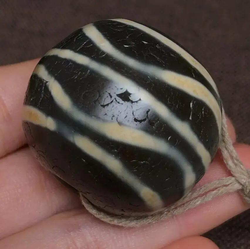 Himalayan Ancient Tibetan DZI Beads Old Agate Water Stripe Totem Amulet Pendant