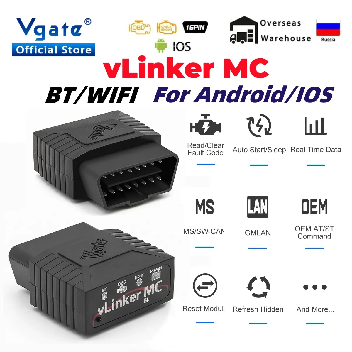 

Автомобильный диагностический сканер Vgate vLinker MC + ELM327 V2.2, Bluetooth 4,0, OBD2, Wi-Fi