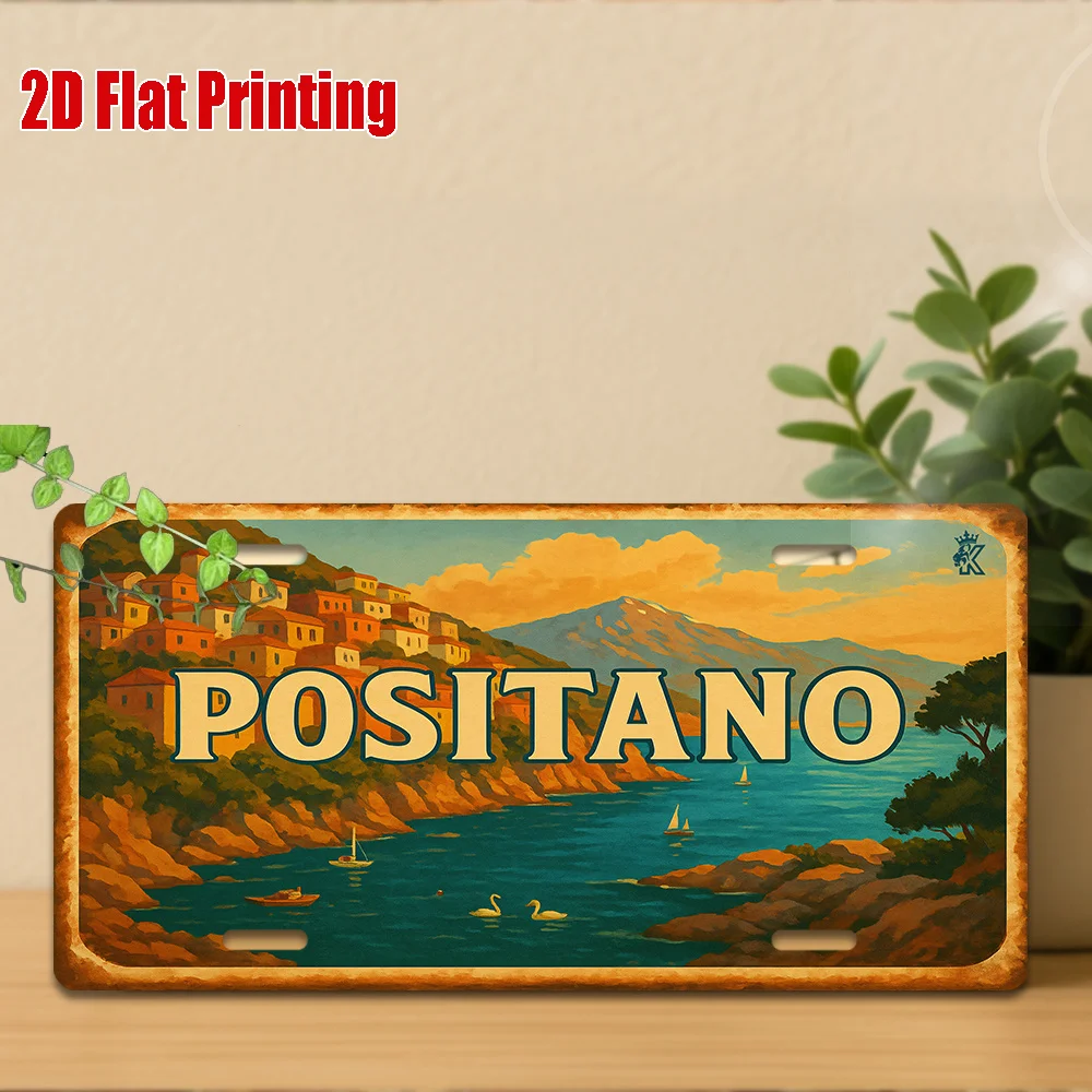 2D Flat -1pc, Vintage Metal Plaque for Decorative Purposes Only, Outdoor Sign & Wall Decor , Positano Aluminum Sign, Home