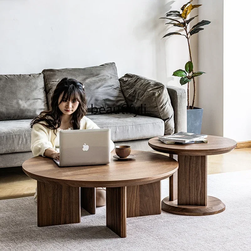 

Medieval style living room coffee table black walnut edge table movable size combination coffee table retro sofa420