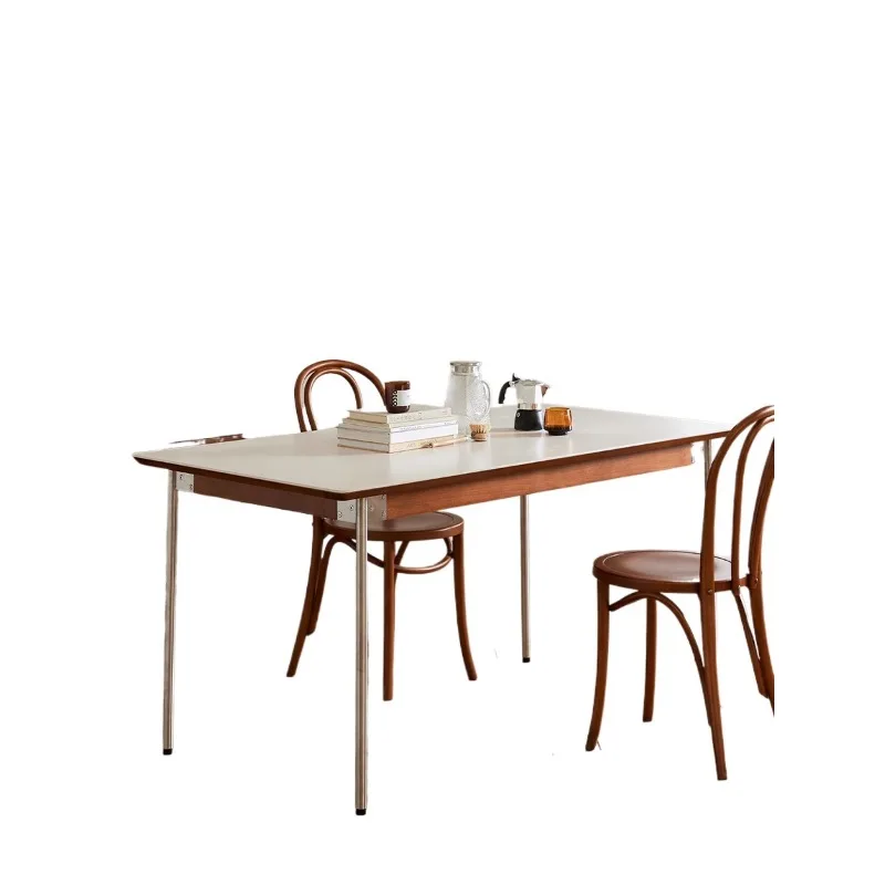 

Medieval slate dining table White Nordic retro solid wood small household rectangular dining table