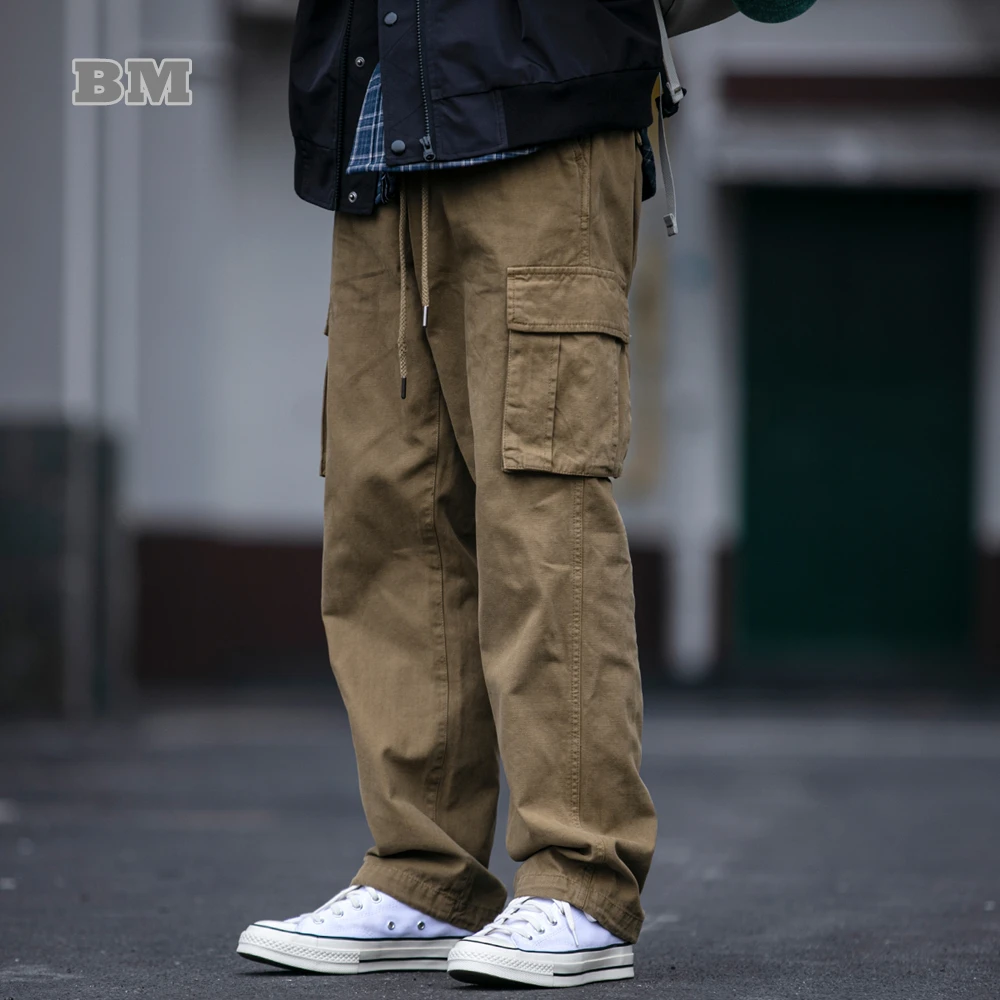 Japanese Streetwear Khaki Plus Size Cargo Pants Men Clothing Harajuku Casual Straight Pants Korean Fashion Slim Trousers Male