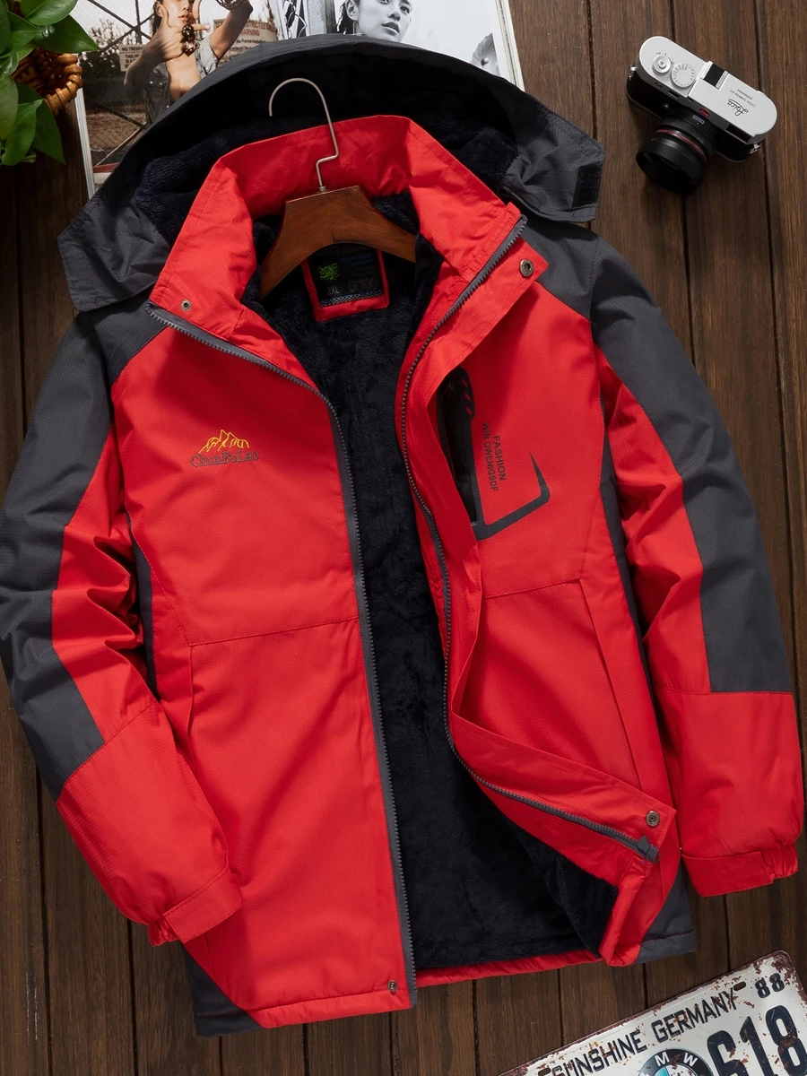 

Мужская зимняя утепленная водонепроницаемая хлопковая куртка с флисовой подкладкой, повседневная свободная теплая куртка в городском стиле с капюшоном