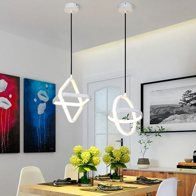 Simple Modern Led Pendant Lamp Black&White Hanging Lamp Pendant Lights For Living Room Kitchen Dining Room Bedroom Bedside
