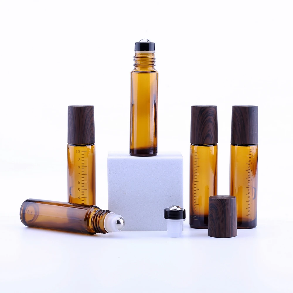 30pcs 10ml Amber Roll On Perfume Bottle With Scale, 10cc Amber Essential Oil Rollon Bottle, Small Glass Roller Container