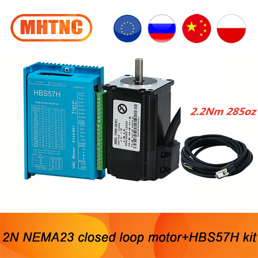 1 set Nema23 285oz-in close loop stepper motor 2Nm & HBS57H servo driver 24-80v & 3 meters encoder cable