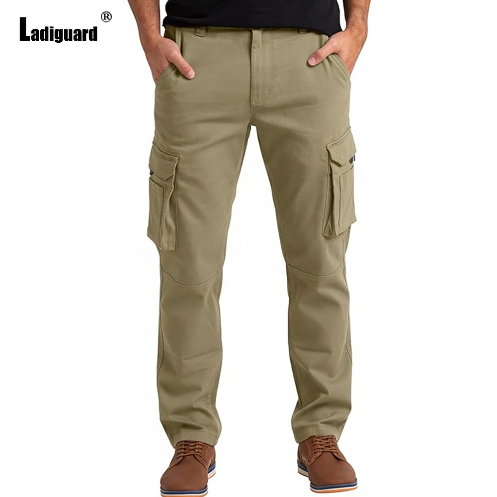 

Европейский стиль 2026, мужские модные повседневные брюки-карго для отдыха, однотонные верблюжьи базовые брюки, большие размеры, Hommes, классические брюки с огромными карманами