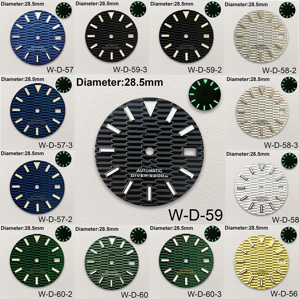 

28.5mm S Logo SKX007 Slope Dial Fit NH35/NH36/4R/7S Japanese Movement Green Luminous High-Quality Watch Modification Accessories