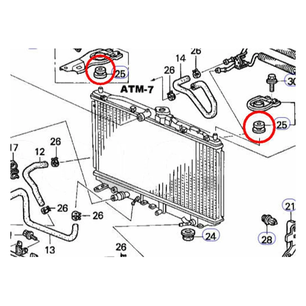 2PCS Radiator Assembly Upper Insulator Mounts Bushing Rubber Black Fit for Honda Accord Civic