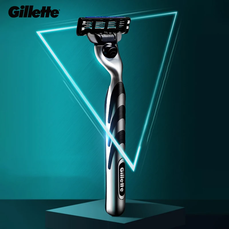 Gillette Mach 3 Afeitadora Manual de 3 Capas para Hombres Afeitadora de Barba de Rotación Flexible con 6 Recambios de Cuchillas de Repuesto 1 Soporte