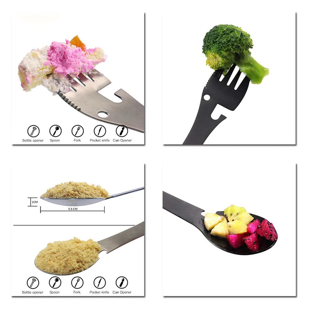 Tableware spoon multi tool can opener flatware Portable bottle cutlery multitool camp utensil fork Spork stainless steel Picnic