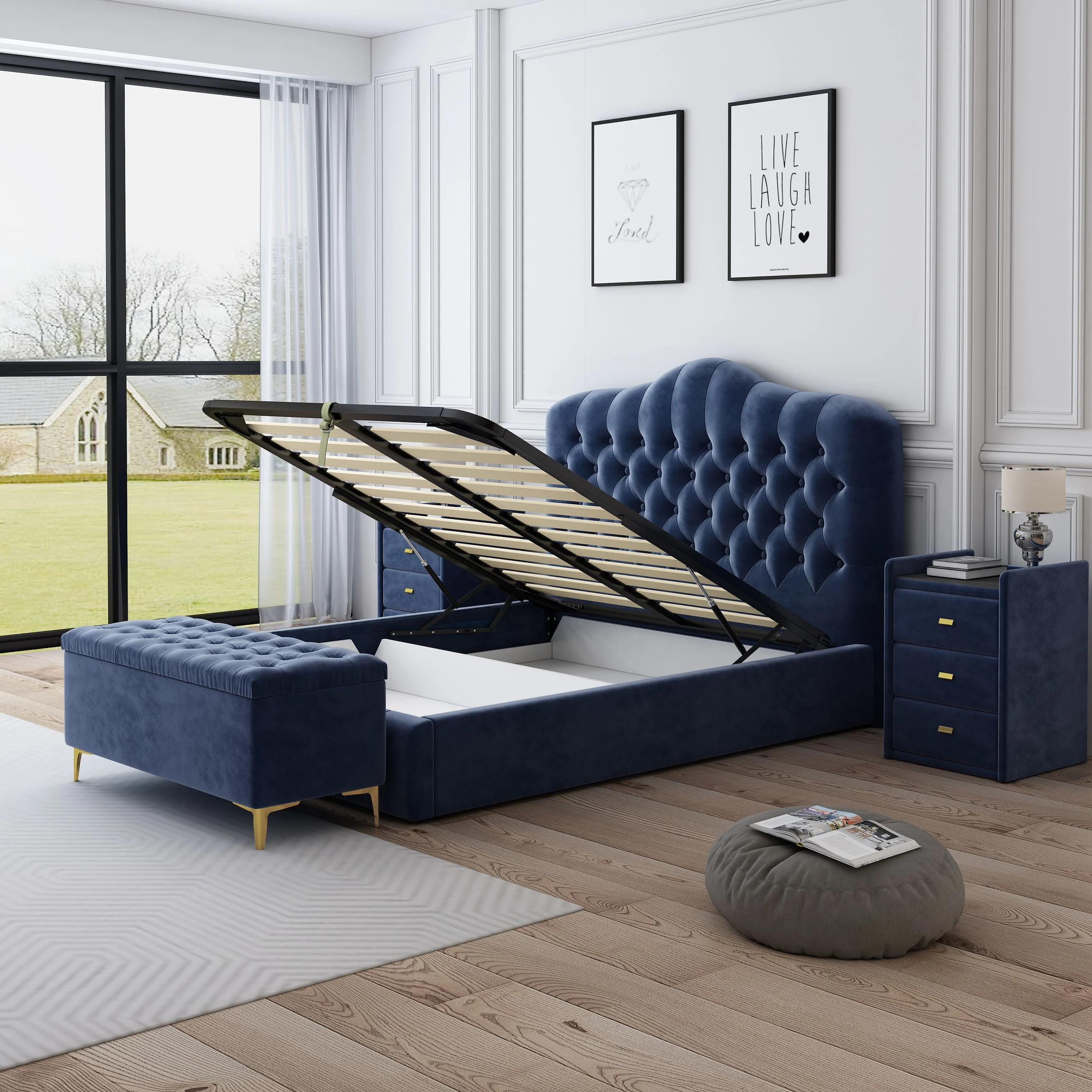 

Upholstered King or Queen Size Storage Bed with Gas Liftpromote sales