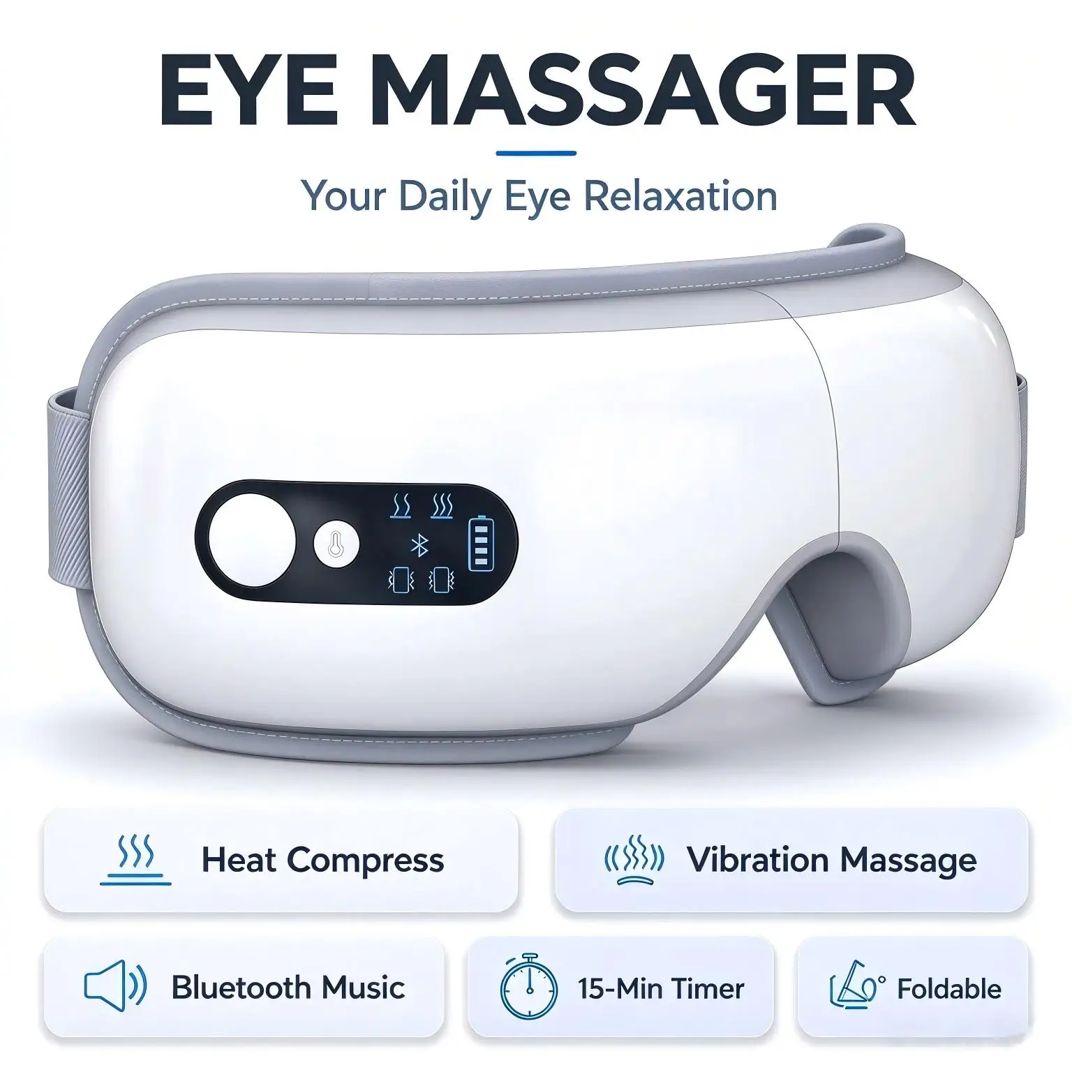 Eye Massager Heated Folding with Music, Hot Compress Vibration, Travel Sleep Mask for Relaxation, Thoughtful Daily Eye Care Gift