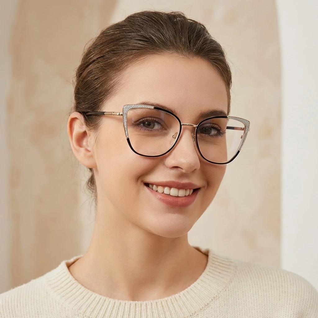 

BLUEMOKY Metal Cat Eye Prescription Glasses For Women Anti Blue Light Progressive Multifocal Optical Eyeglasses Myopia Eyewear