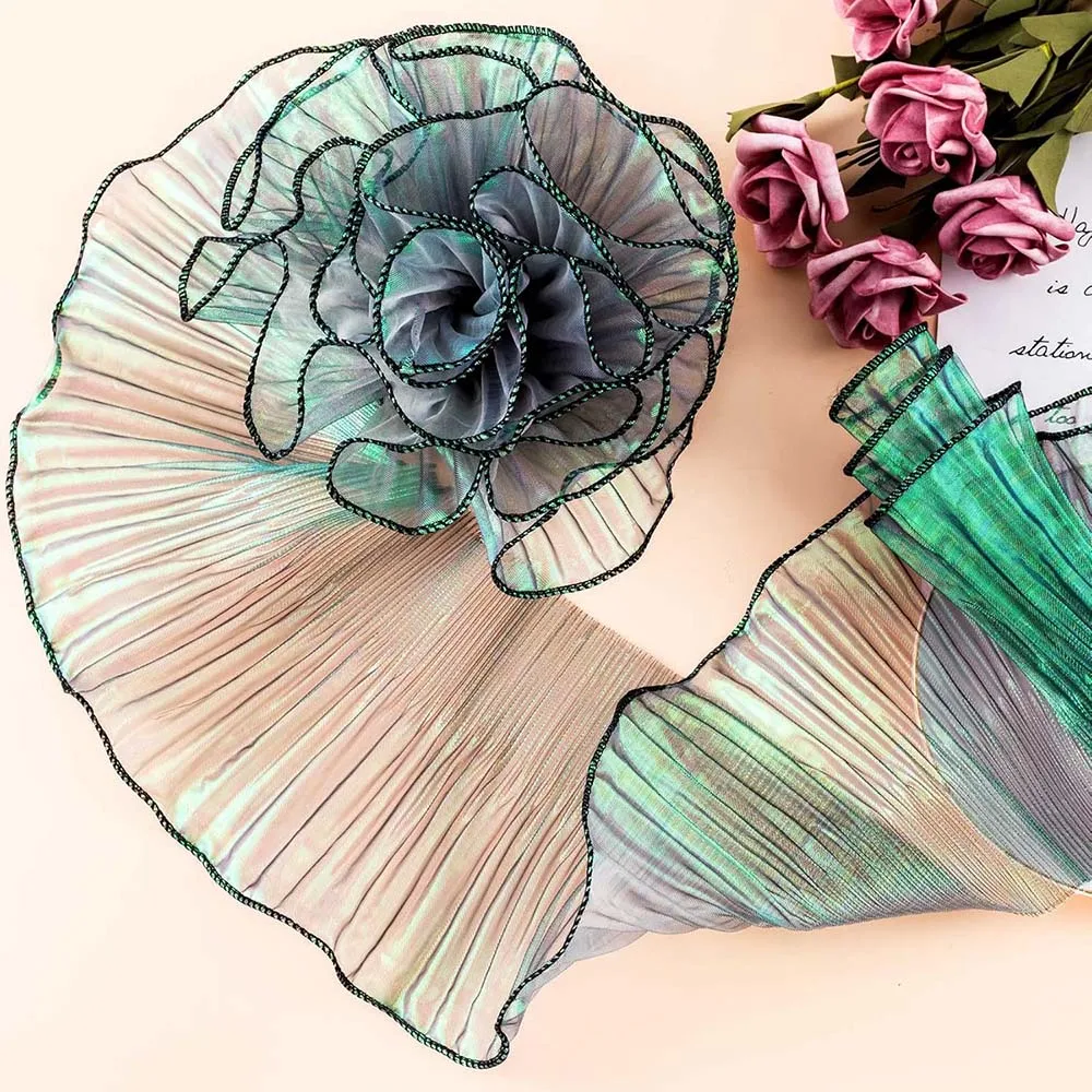 2 Yards bestickter, gerüschter, plissierter Spitzenstoffbesatz, Farbverlauf-Organza, Weihnachten, für Kleider, Party, Festival, DIY-Nähdekoration