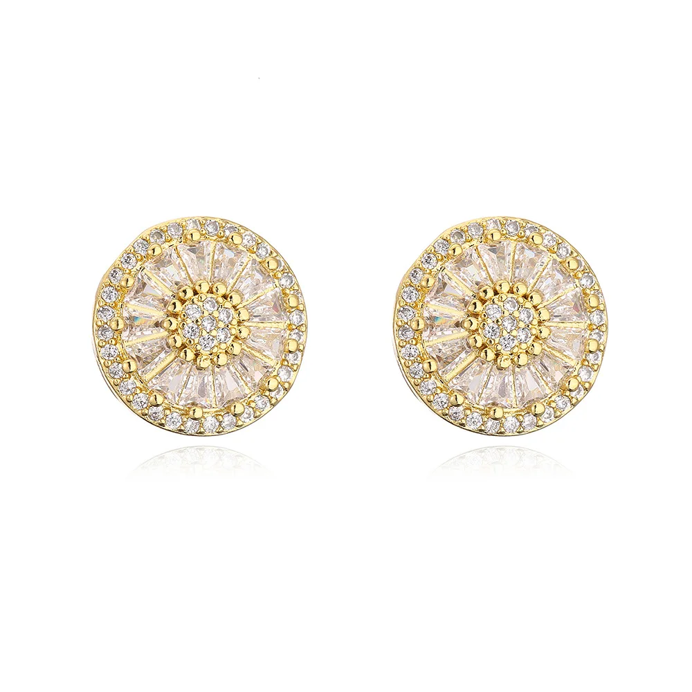 NEWBUY Luxury AAA Cubic Zirconia Pave Setting Copper Jewelry Gold Color Round Stud Earrings For Women Girl